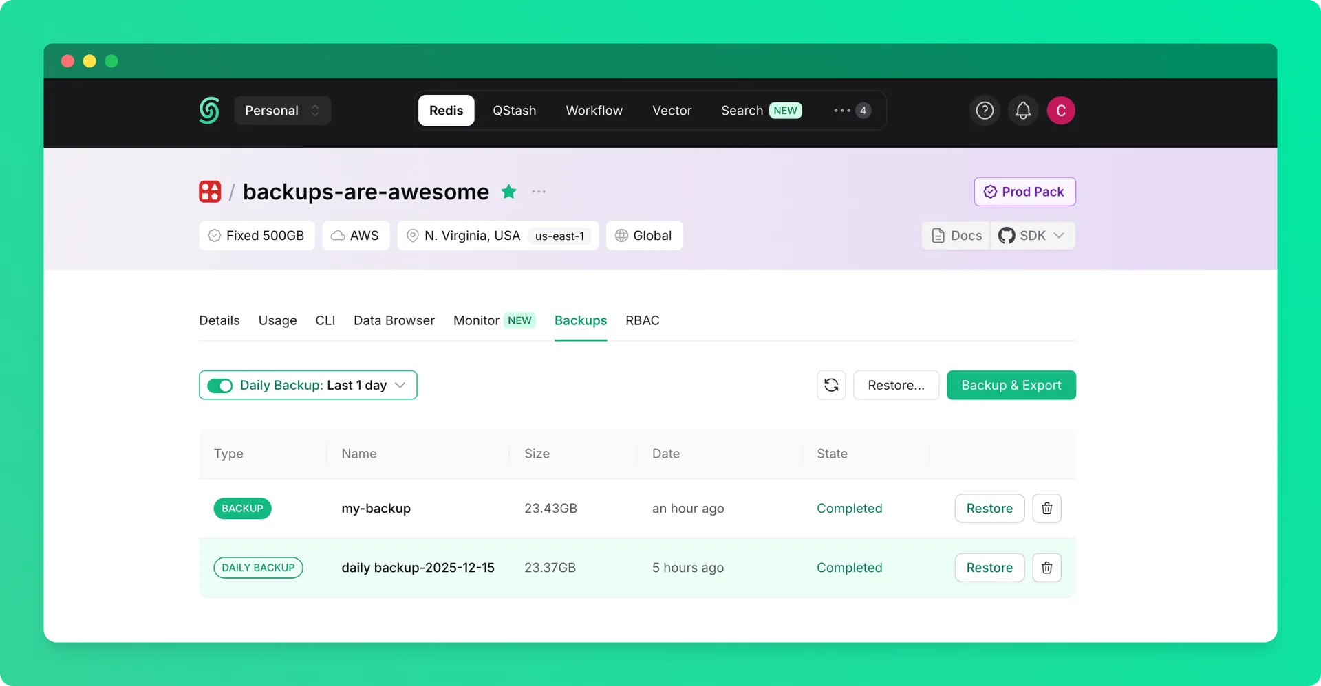 Enable daily Redis backups